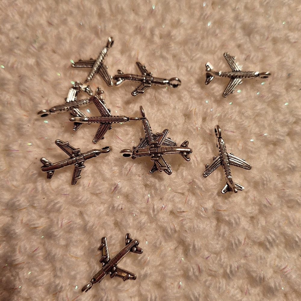 Silver Airplane Charms set of 10
